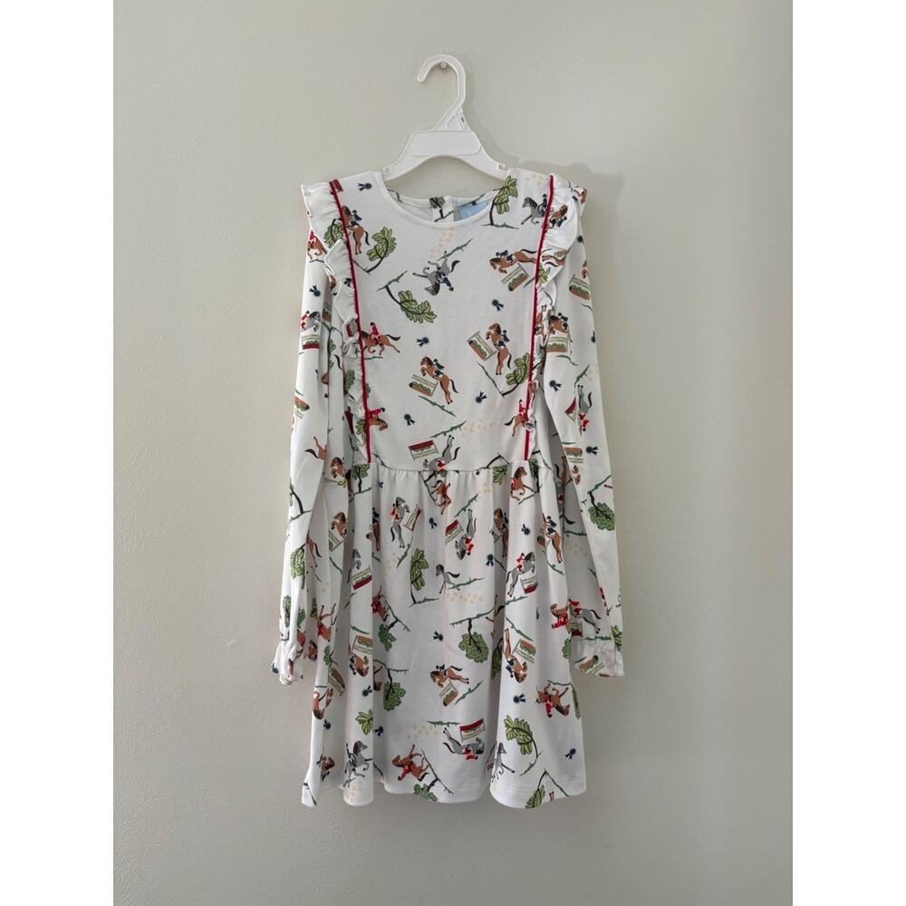 Bella Bliss Girls size 10 cotton long sleeve horse equestrian print dress Ruffle